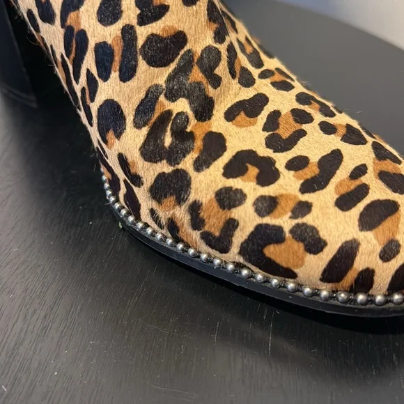 Coach Drea Bead Chain Leopord Print Genuine Calf Hair Leather Booties - Picture 8 of 13